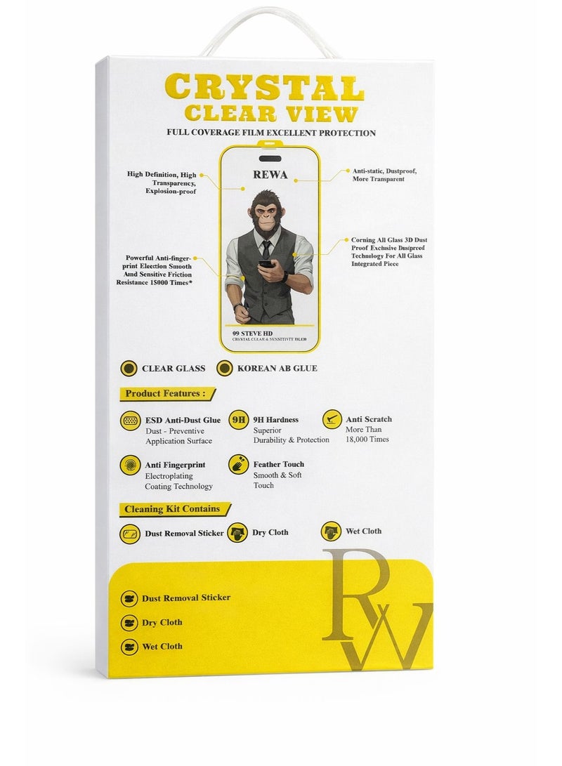 REWA واقي شاشة زجاجي REWA 9H Steve HD لهاتف iPhone 17 Pro Max، رؤية فائقة الوضوح، مقاوم للخدش، لاصق كوري AB - Image 2